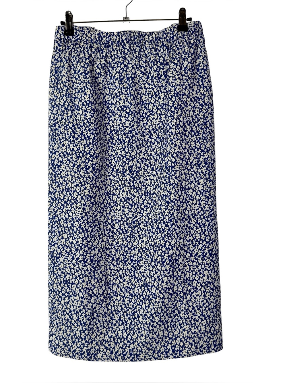 J. Crew Blue & White Floral‎ Elastic Waist Midi Skirt XXL